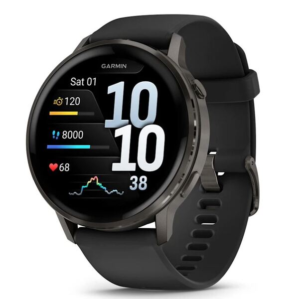 Garmin Venu® 4 – 45 mm Lunar Slate with Black Silicone Silicone išmanusis laikrodis