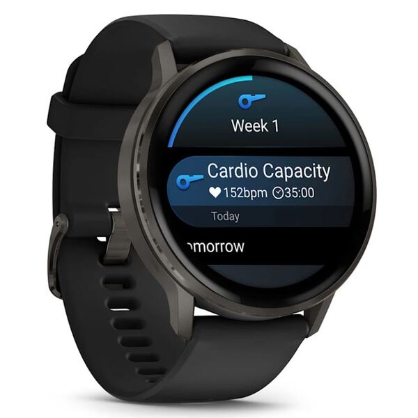 Garmin Venu® 4 – 45 mm Lunar Slate with Black Silicone Silicone išmanusis laikrodis