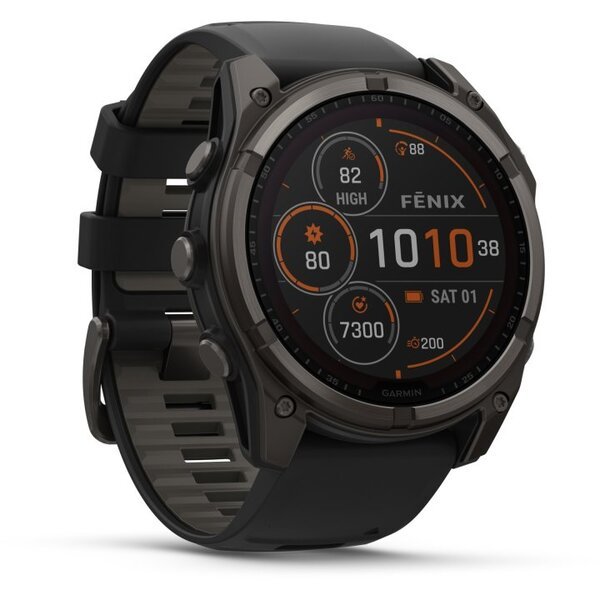 Garmin Fenix 8 AMOLED 51mm išmanusis sportinis laikrodis Sapphire, Carbon grey DLC titanium with Black/pebble grey