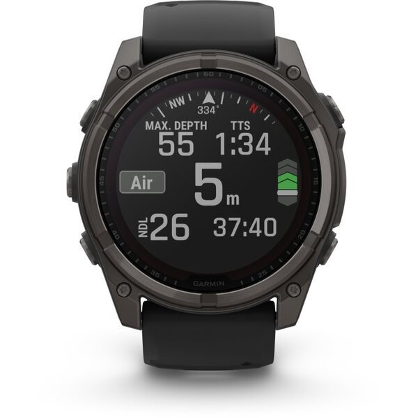 Garmin Fenix 8 AMOLED 51mm išmanusis sportinis laikrodis Sapphire, Carbon grey DLC titanium with Black/pebble grey
