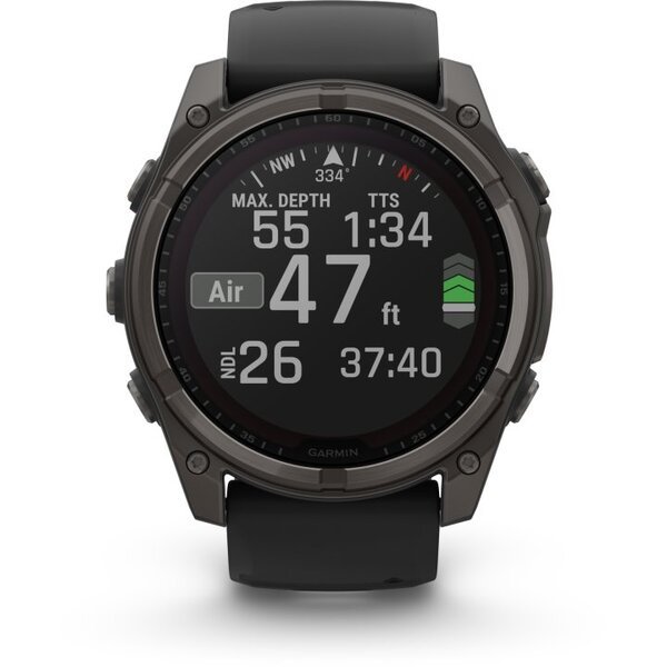 Garmin Fenix 8 AMOLED 51mm išmanusis sportinis laikrodis Sapphire, Carbon grey DLC titanium with Black/pebble grey