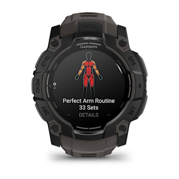 Garmin Instinct&reg; 3 &ndash; 50 mm, AMOLED i&scaron;manusis sportinis laikrodis Juodas su anglies spalvos dirželiu 