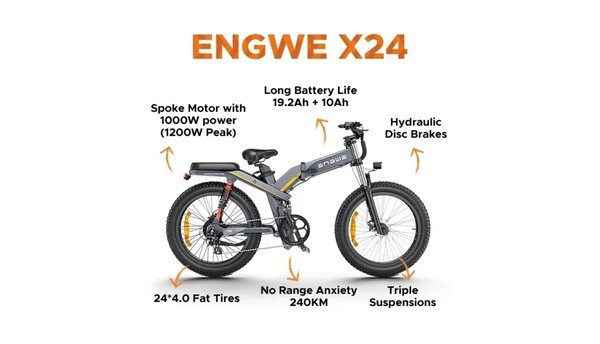 Dviratis 24  elektrinis sulankstomas Engwe X24 1000Wh viena baterija juodas
